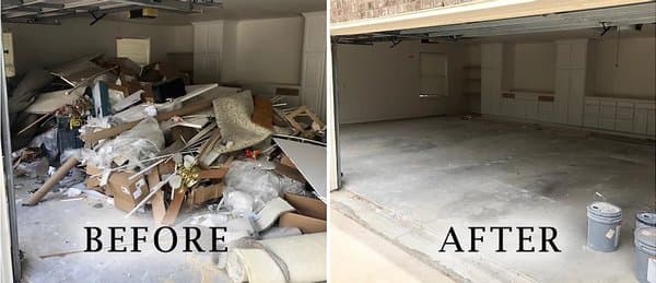 Garage full junk removal before and after in Pflugerville TX