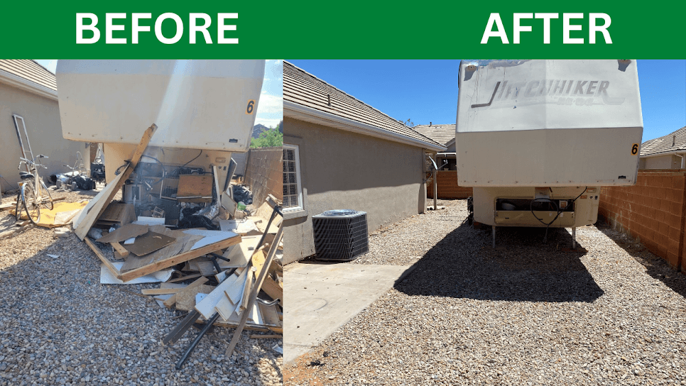 Patio debris and junk removal before and after in Four Points Austin TX