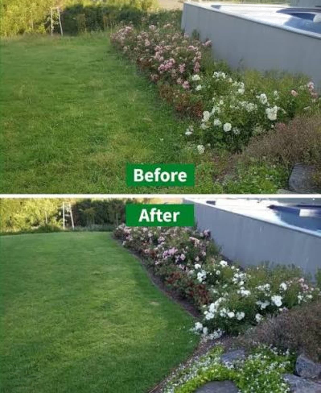 Lawn mowing and landscaping cleanup before and after in Leander TX