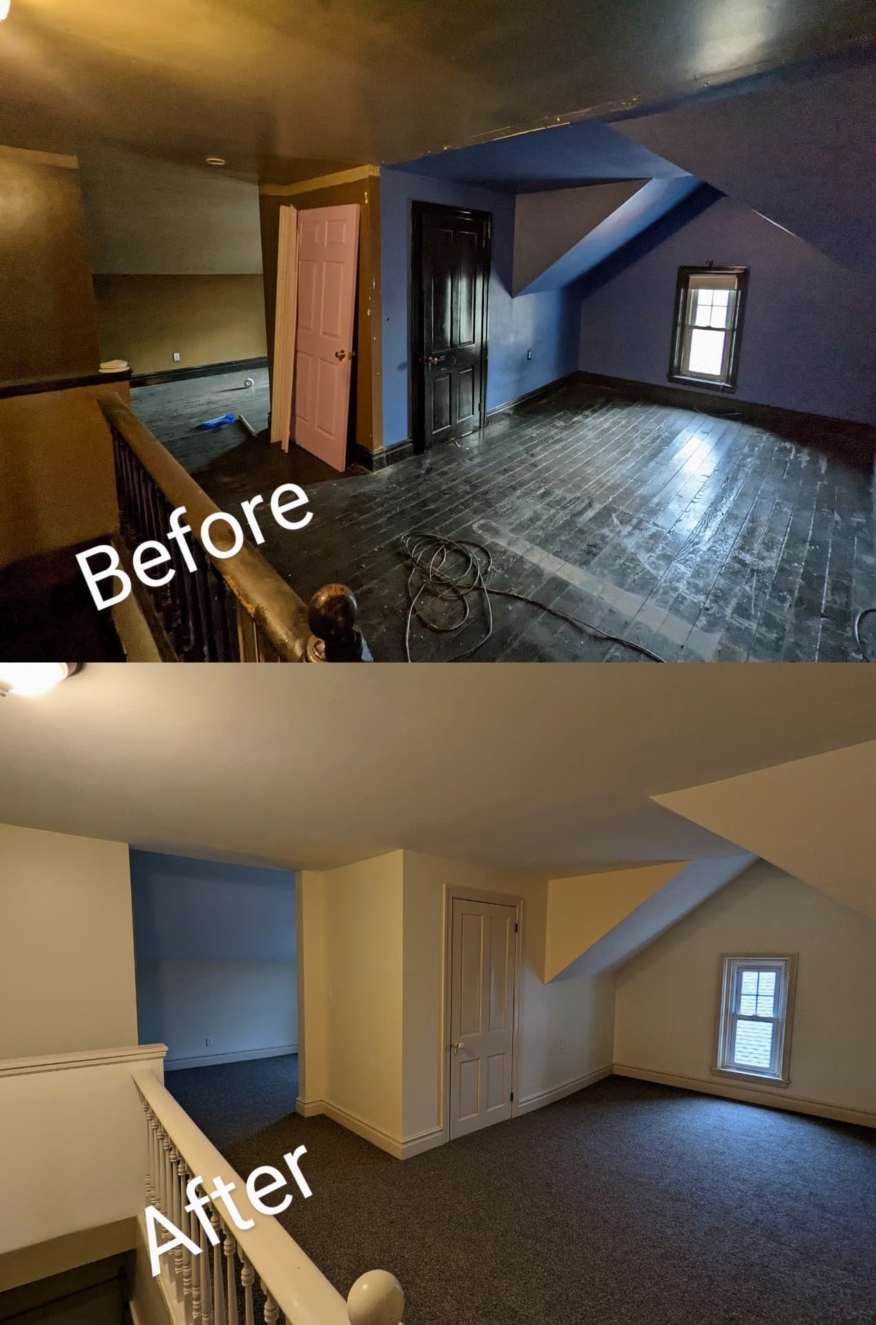Attic room interior painting before and after in Georgetown TX