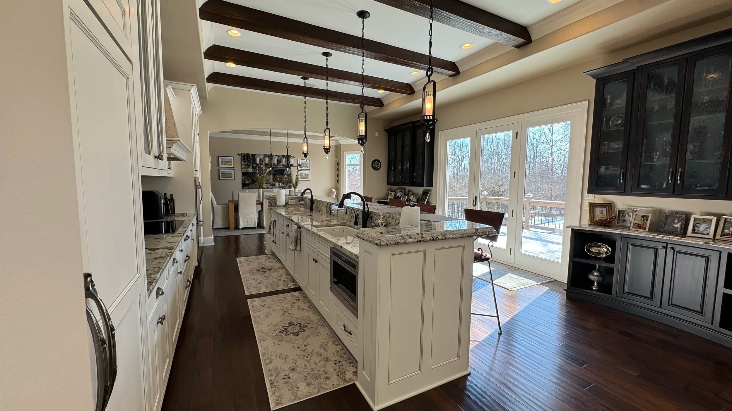 Kitchen with wood beams professionally deep cleaned in Bee Cave TX